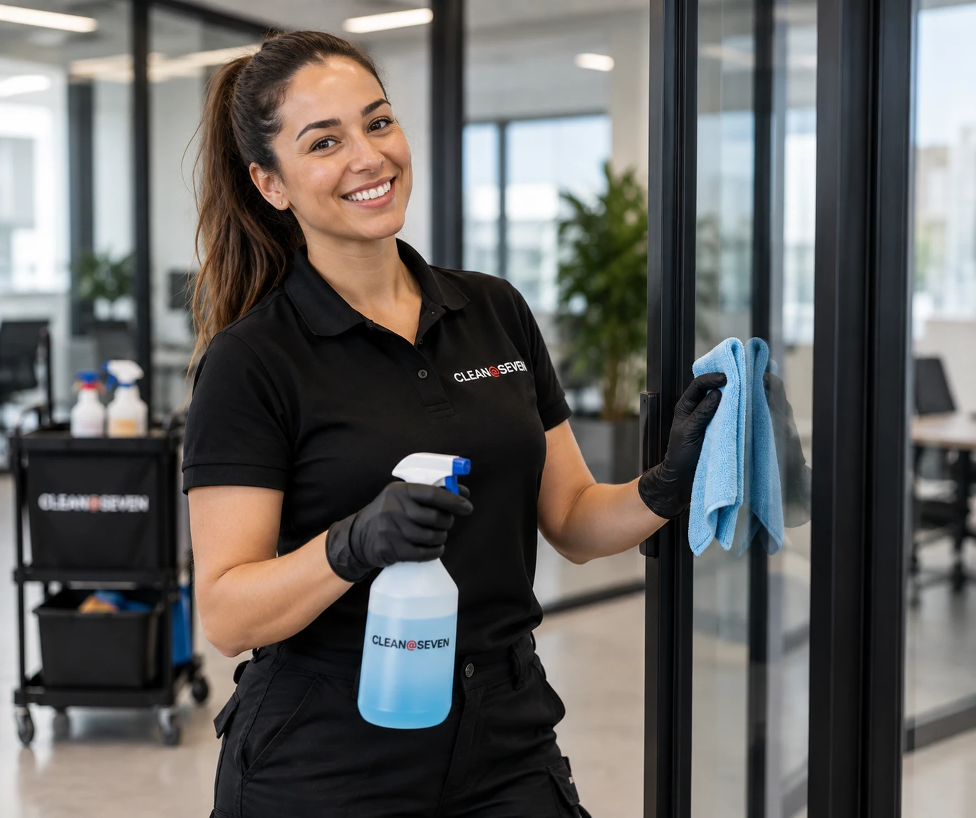 Medewerker met schoonmaakspray